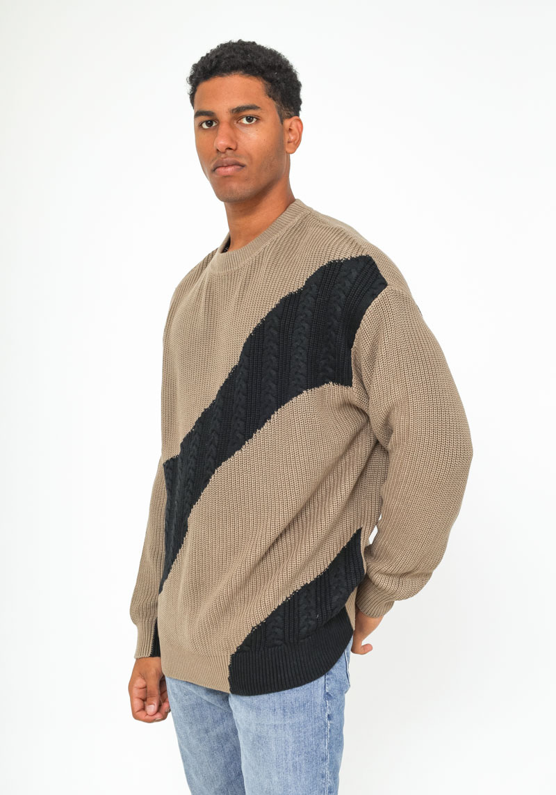 Trui 'Ribbed trims' knitted taupe