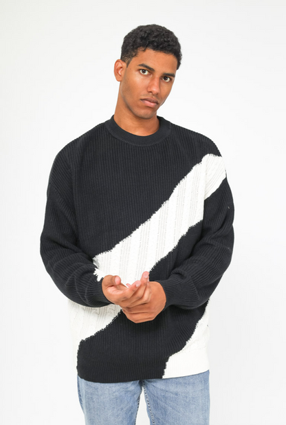 Trui 'Ribbed trims' knitted zwart