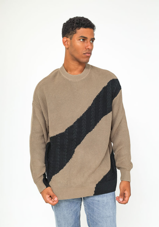 Trui 'Ribbed trims' knitted taupe